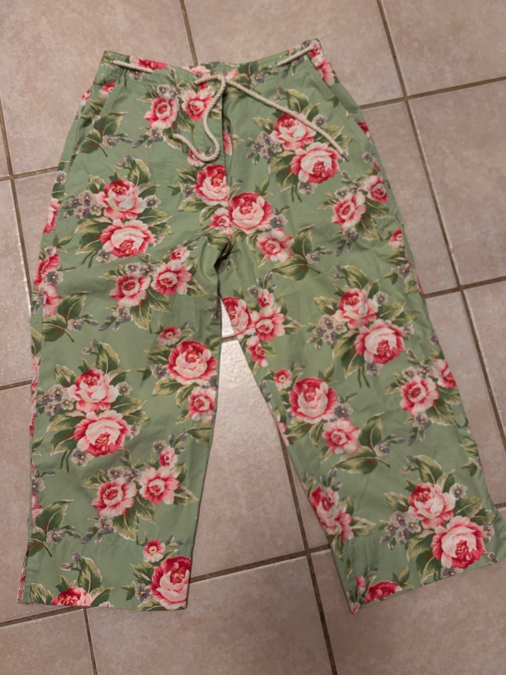 Lauren Ralph Lauren Mint Green & Pink Floral Pants Sz 6 Crop Capri